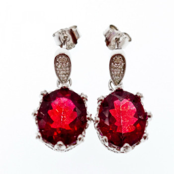 925 Sterling Silver Rubellite & CZ Earrings
