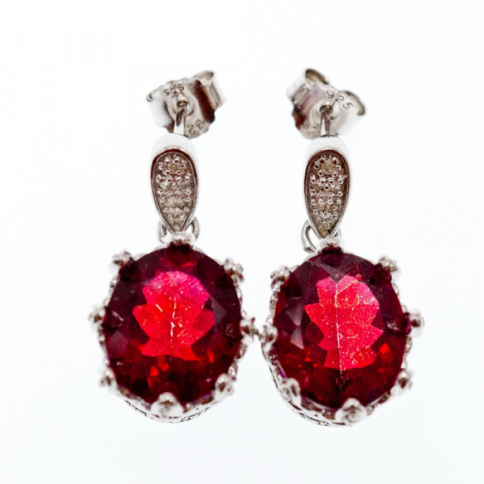 925 Sterling Silver Rubellite & CZ Earrings