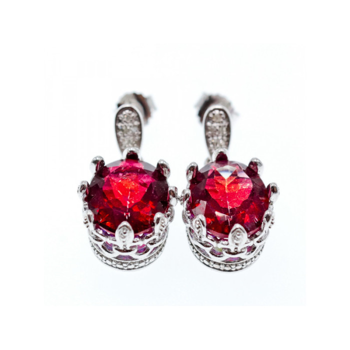 925 Sterling Silver Rubellite & CZ Earrings