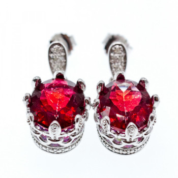 925 Sterling Silver Rubellite & CZ Earrings