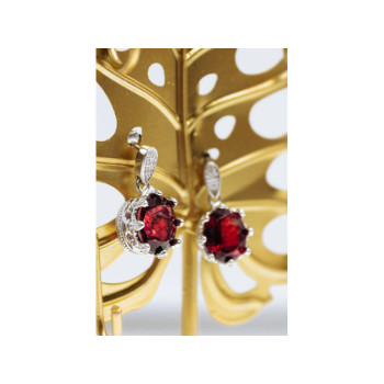 925 Sterling Silver Rubellite & CZ Earrings