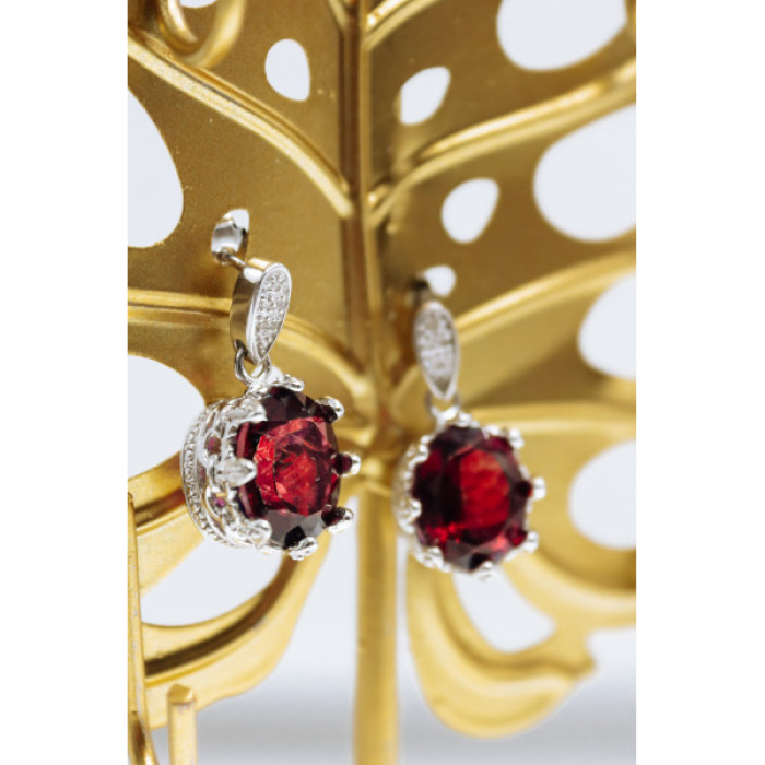 925 Sterling Silver Rubellite & CZ Earrings