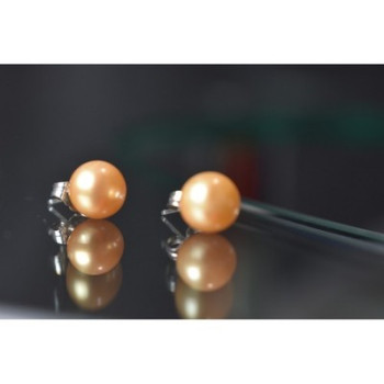 925 Sterling Silver Orange Pearls Stud Earrings