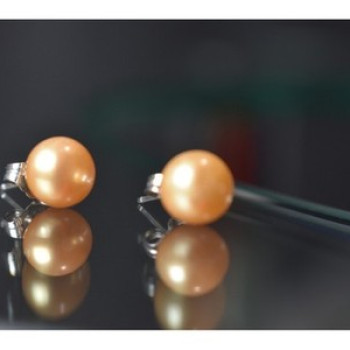 925 Sterling Silver Orange Pearls Stud Earrings