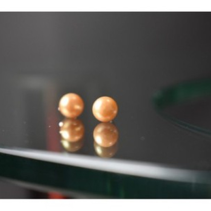 925 Sterling Silver Orange Pearls Stud Earrings