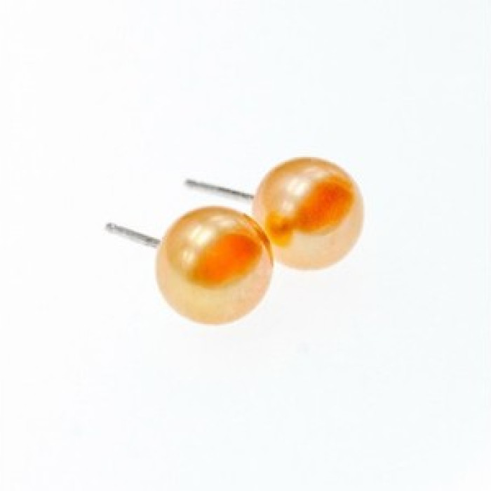 925 Sterling Silver Orange Pearls Stud Earrings