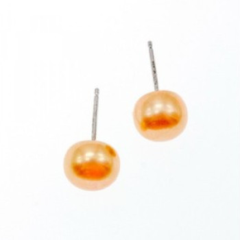 925 Sterling Silver Orange Pearls Stud Earrings