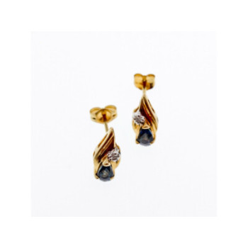 14K YELLOW GOLD SAPPHIRE & DIAMONDS EARRINGS