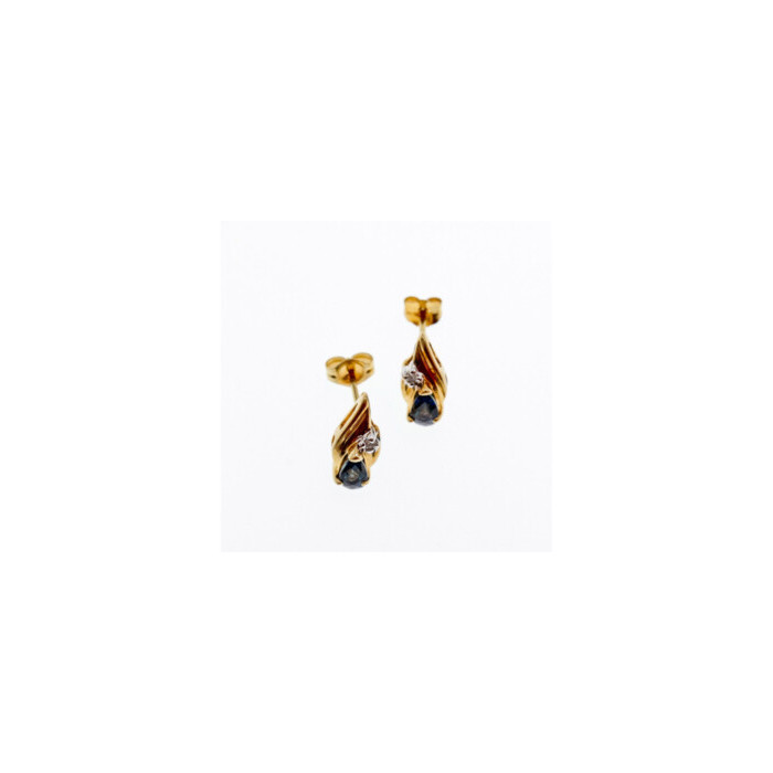 14K YELLOW GOLD SAPPHIRE & DIAMONDS EARRINGS