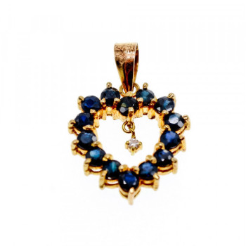 14K Yellow Gold Sapphires & Diamond Pendant
