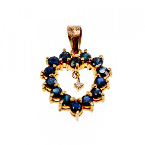 14K Yellow Gold Sapphires & Diamond Pendant