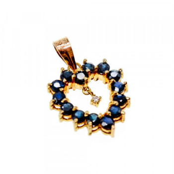 14K Yellow Gold Sapphires & Diamond Pendant
