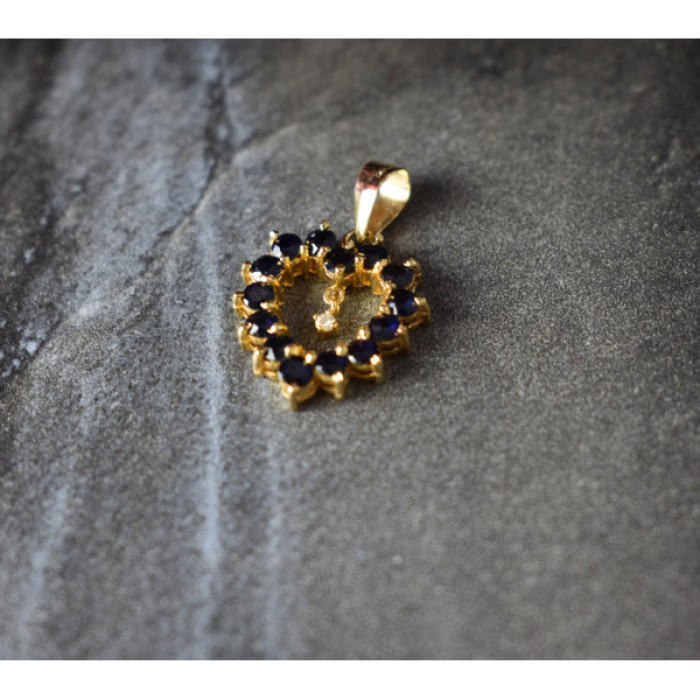14K Yellow Gold Sapphires & Diamond Pendant
