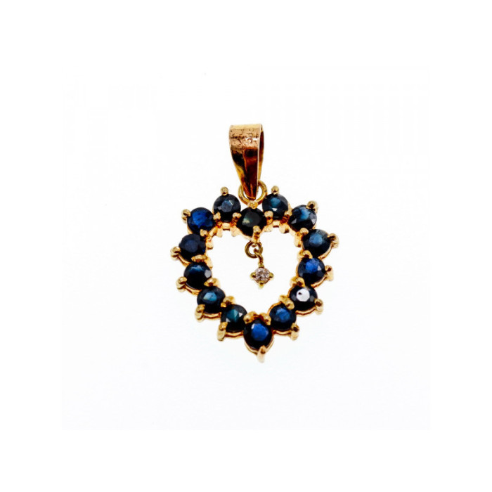 14K YELLOW GOLD SAPPHIRES & DIAMOND PENDANT