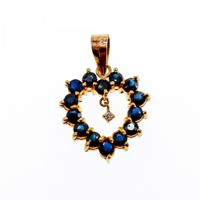 14K Yellow Gold Sapphires & Diamond Pendant