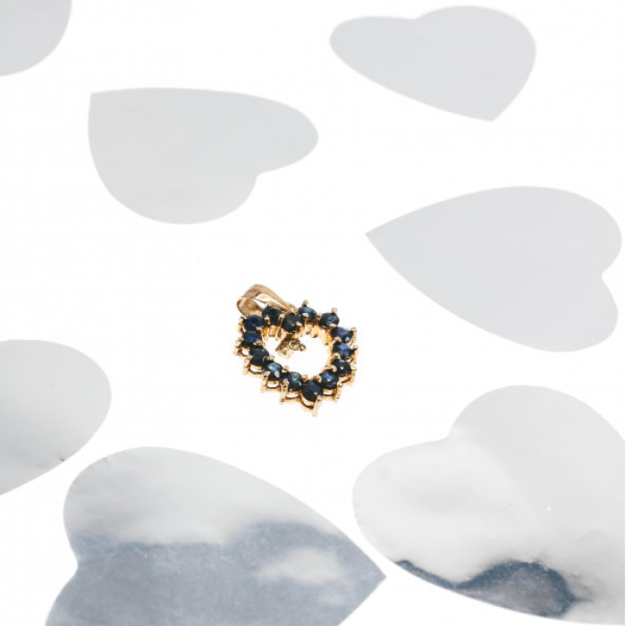 14K Yellow Gold Sapphires & Diamond Pendant