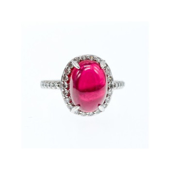 925 Sterling Silver Pink Spinel & CZ Ring Size 6.5