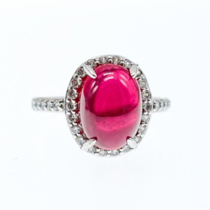 925 Sterling Silver Pink Spinel & CZ Ring Size 6.5