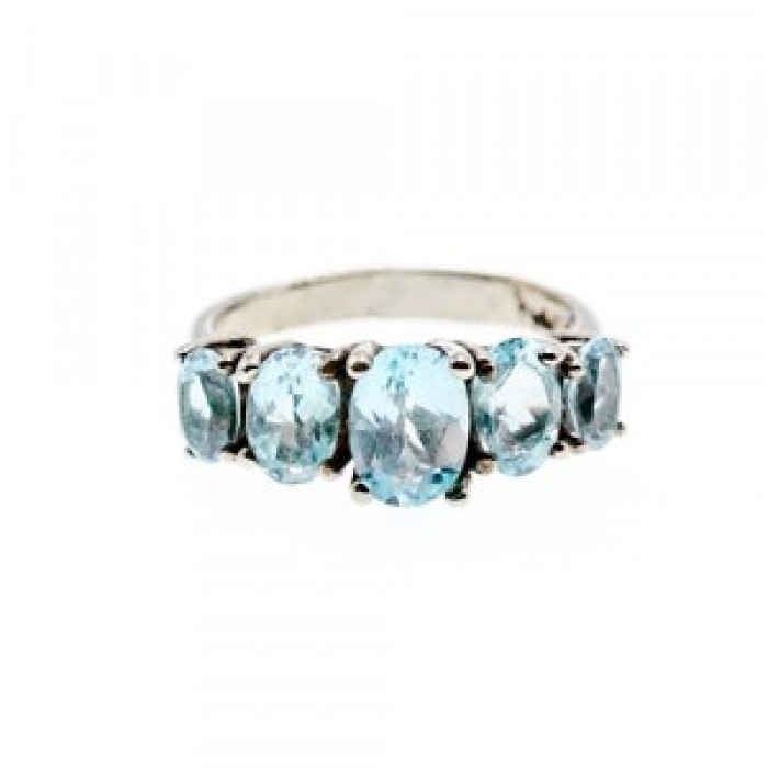 925 Sterling Silver Blue Spinel Ring Size 6.5