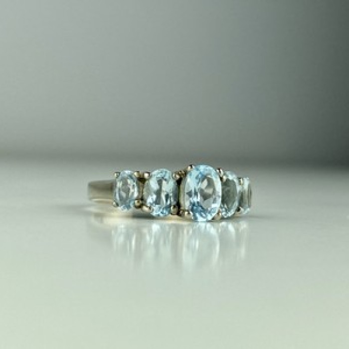 925 Sterling Silver Blue Spinel Ring Size 6.5