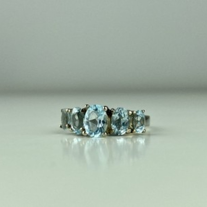 925 Sterling Silver Blue Spinel Ring Size 6.5