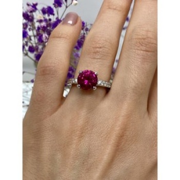 925 Sterling Silver Pink Topaz & CZ Ring Size 7