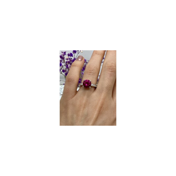925 Sterling Silver Pink Topaz & CZ Ring Size 7