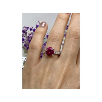 925 Sterling Silver Pink Topaz & CZ Ring Size 7