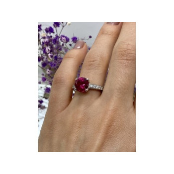 925 Sterling Silver Pink Topaz & CZ Ring Size 7
