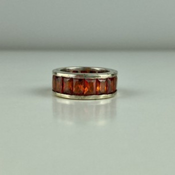 925 Sterling Silver Orange CZ Ring Size 8
