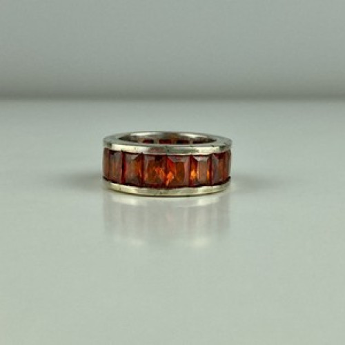 925 Sterling Silver Orange CZ Ring Size 8
