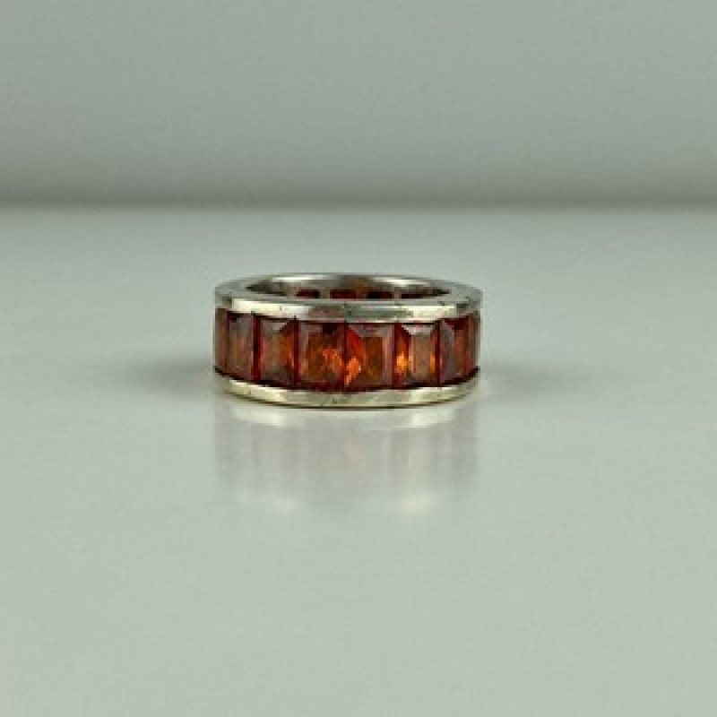 925 Sterling Silver Orange CZ Ring Size 8