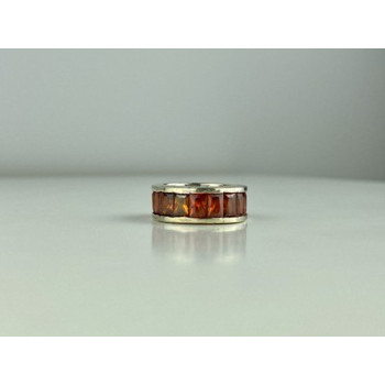 925 Sterling Silver Orange CZ Ring Size 8