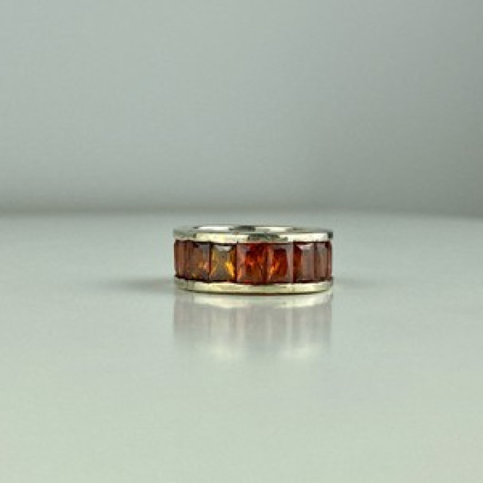 925 Sterling Silver Orange CZ Ring Size 8