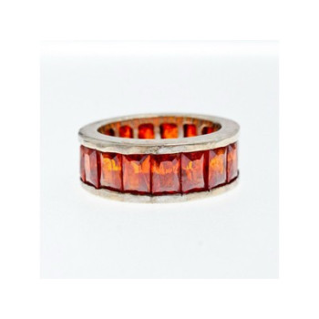 925 Sterling Silver Orange CZ Ring Size 8