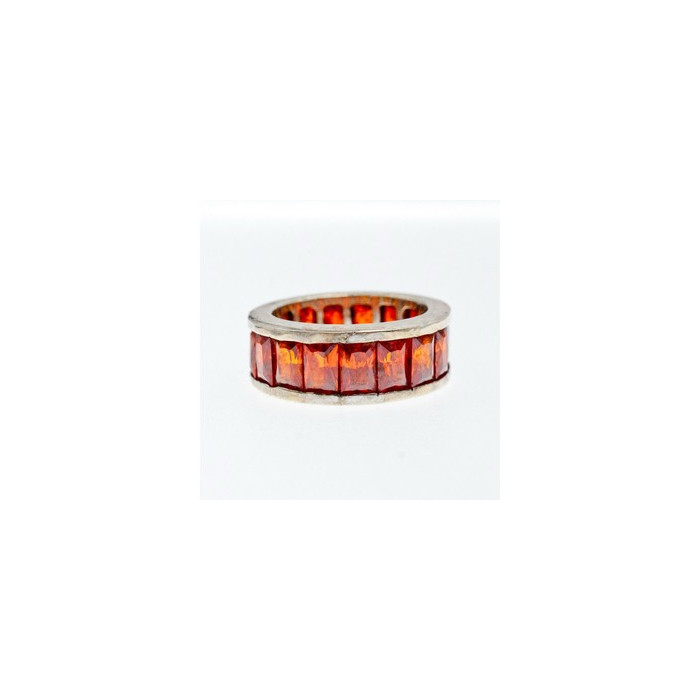 925 Sterling Silver Orange CZ Ring Size 8