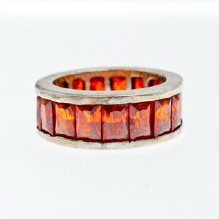 925 Sterling Silver Orange CZ Ring Size 8