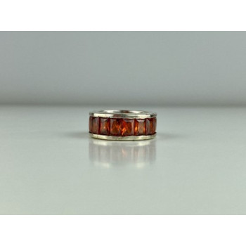 925 Sterling Silver Orange CZ Ring Size 8