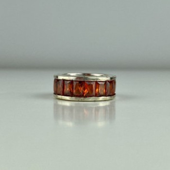 925 Sterling Silver Orange CZ Ring Size 8
