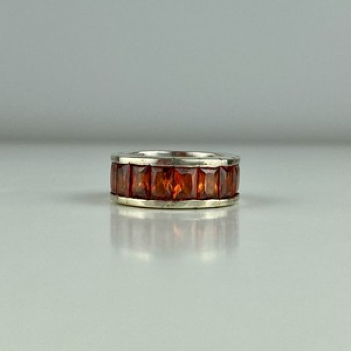 925 Sterling Silver Orange CZ Ring Size 8