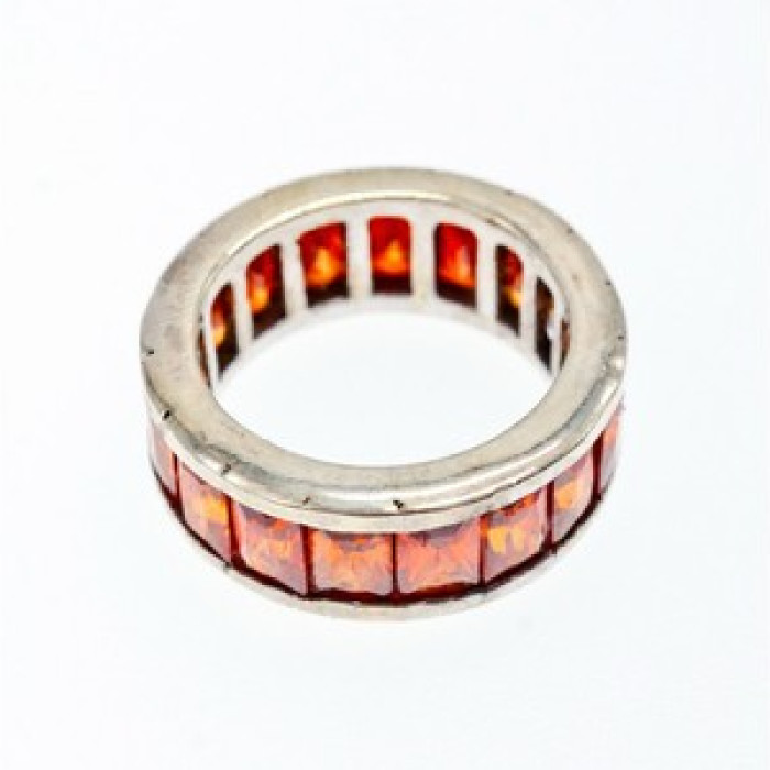 925 Sterling Silver Orange CZ Ring Size 8