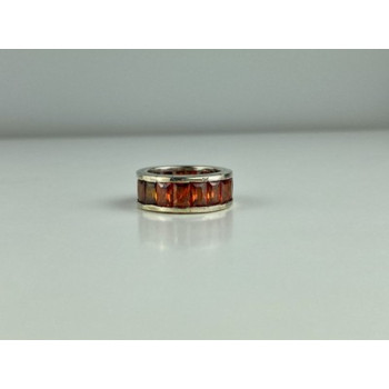 925 Sterling Silver Orange CZ Ring Size 8