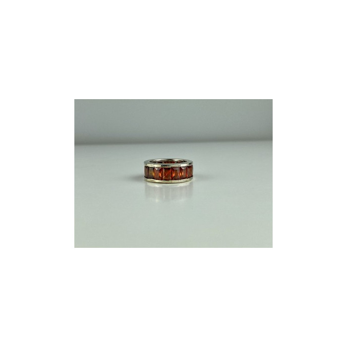 925 Sterling Silver Orange CZ Ring Size 8