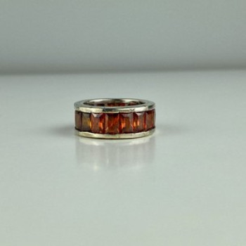 925 Sterling Silver Orange CZ Ring Size 8