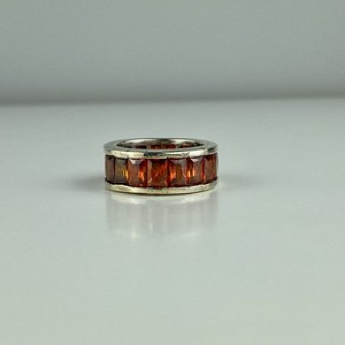 925 Sterling Silver Orange CZ Ring Size 8