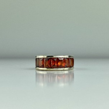 925 Sterling Silver Orange CZ Ring Size 8