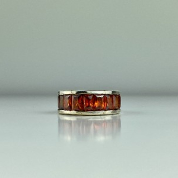 925 Sterling Silver Orange CZ Ring Size 8