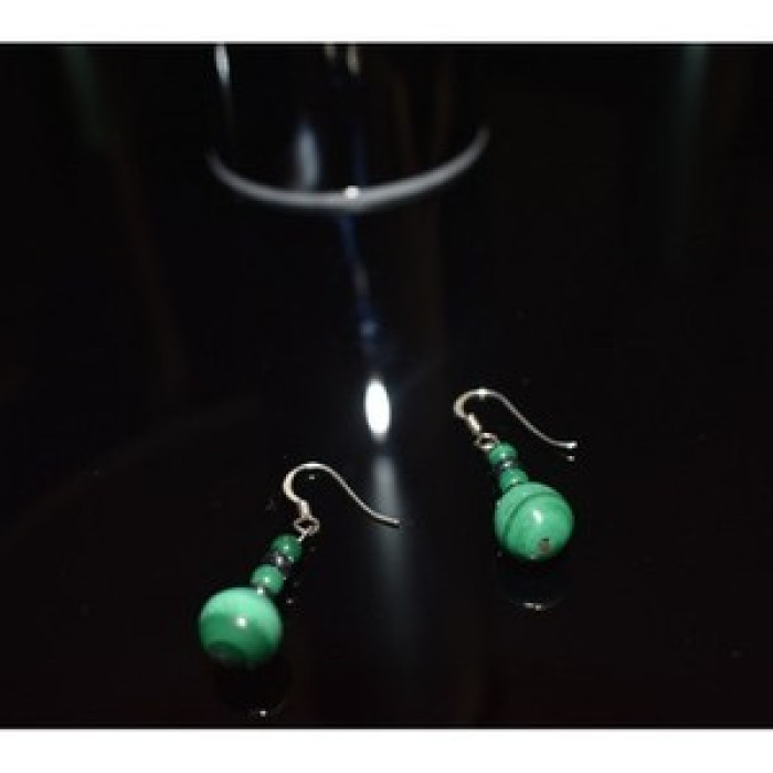 925 Sterling Silver Malachite Dangle Earrings