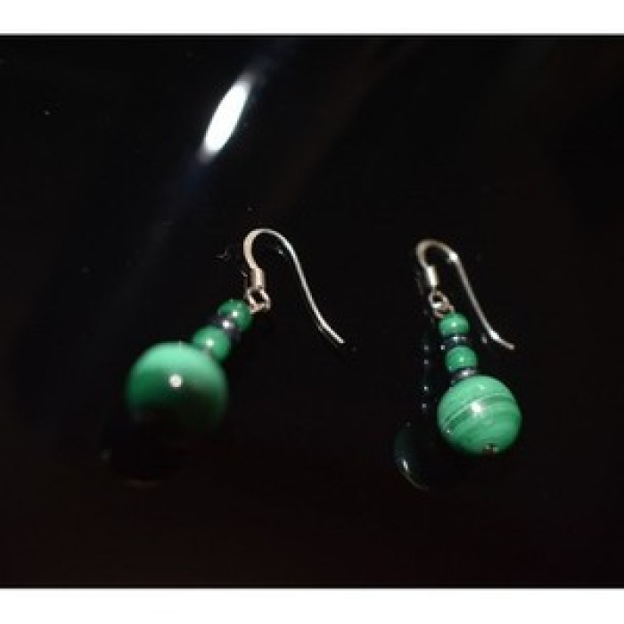 925 Sterling Silver Malachite Dangle Earrings