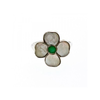 925 STERLING SILVER MOTHER OF PEARL & GREEN NEPHRITE 